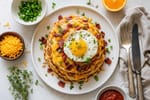 Cheesy Breakfast-for-Dinner Pancake Stacks recipe from Little Fork Academy