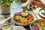 Dippable Smiley Face Veggie Grain Bowls recipe from Little Fork Academy