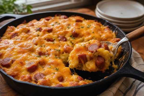 Cheesy Mini Corn Dog Bake Cheesy Mini Corn Dog Bake recipe from Little Fork Academy