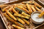 Dippable Crispy Parmesan Zucchini Fries recipe from Little Fork Academy