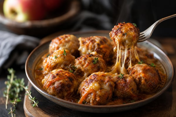 Cheesy Apple Carrot Pork Meatballs Cheesy Apple Carrot Pork Meatballs recipe from Little Fork Academy