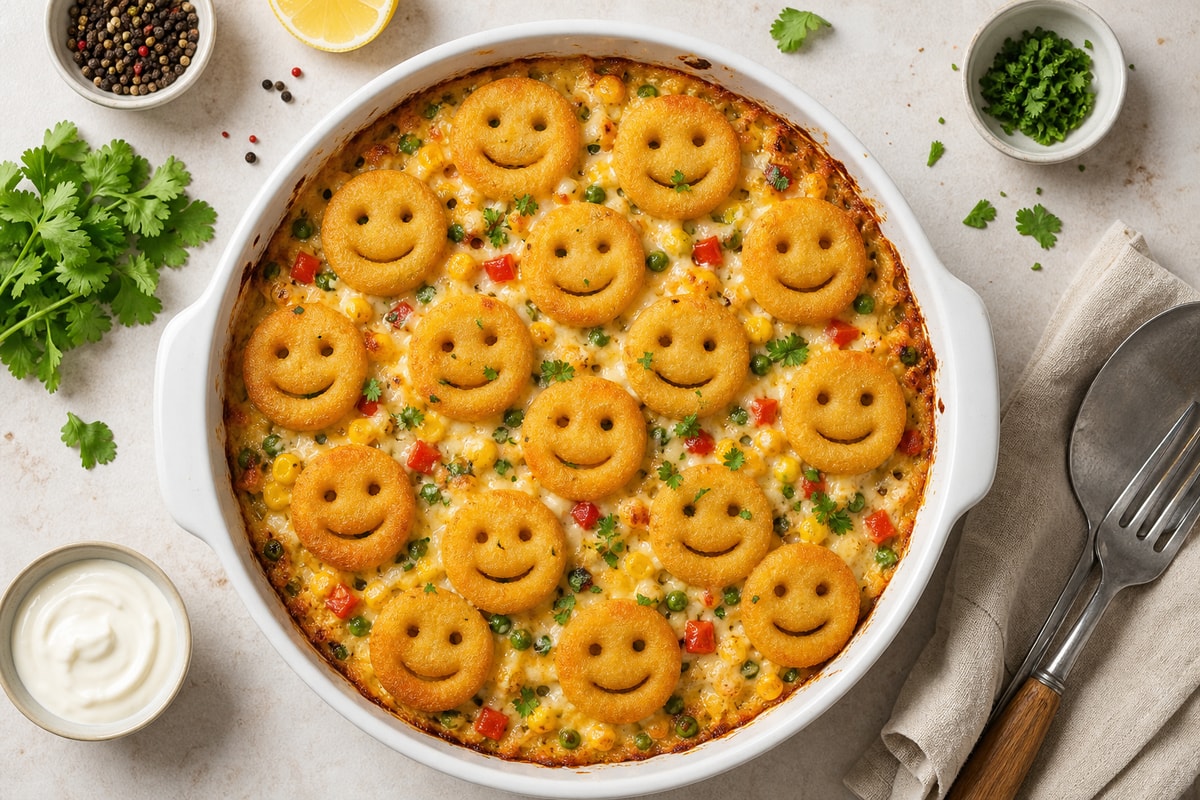 Mild Crispy Potato Smiley Casserole recipe from Little Fork Academy