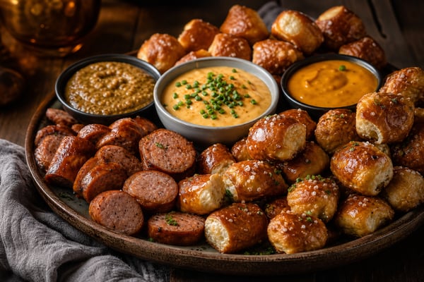 Crowd-Pleasing Soft Pretzel Dipper Snack Tray Crowd-Pleasing Soft Pretzel Dipper Snack Tray recipe from Little Fork Academy
