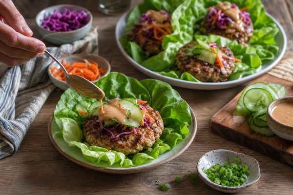 Lettuce-Wrapped Lettuce-Wrapped Asian Turkey Burgers recipe from Carb Smart Table