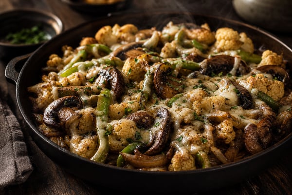Cauliflower Portobello Mushroom Philly Skillet recipe from Carb Smart Table