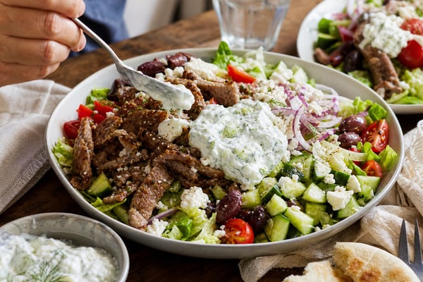 Keto-ish Low-Carb Greek Gyro Salad recipe from Carb Smart Table