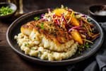 Cauliflower Pan-Seared Cod with Citrus Slaw recipe from Carb Smart Table