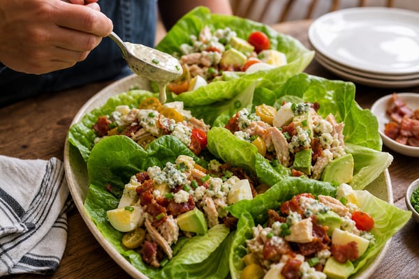 Lettuce-Wrapped Rotisserie Chicken Cobb Lettuce Cups recipe from Carb Smart Table