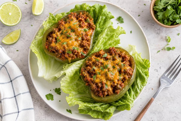 Lettuce-Wrapped Low-Carb Sloppy Joe Stuffed Pepper recipe from Carb Smart Table