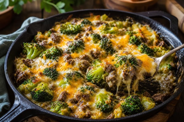 No-Bun Cheesy Garlic Broccoli Steak Skillet recipe from Carb Smart Table