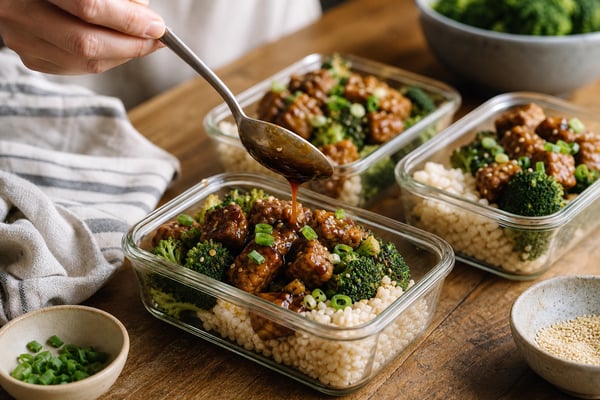 Tray Teriyaki Tempeh Broccoli Boxes recipe from Sunday Box Kitchen
