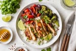 Sheet-Pan Honey Lime Chicken Rice Bowls recipe from Crossroads Kitchen