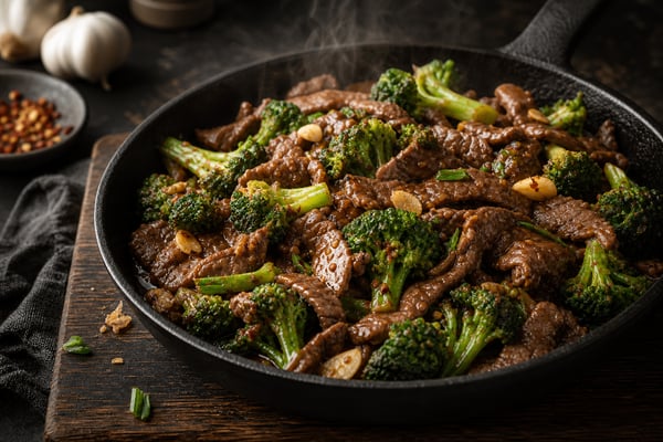 Skillet Garlic Soy Beef with Broccoli recipe from Crossroads Kitchen