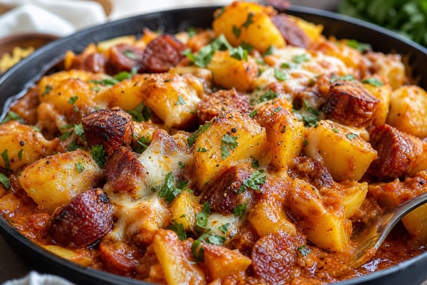 One-Pot Spanish Chorizo Potato Skillet recipe from Crossroads Kitchen