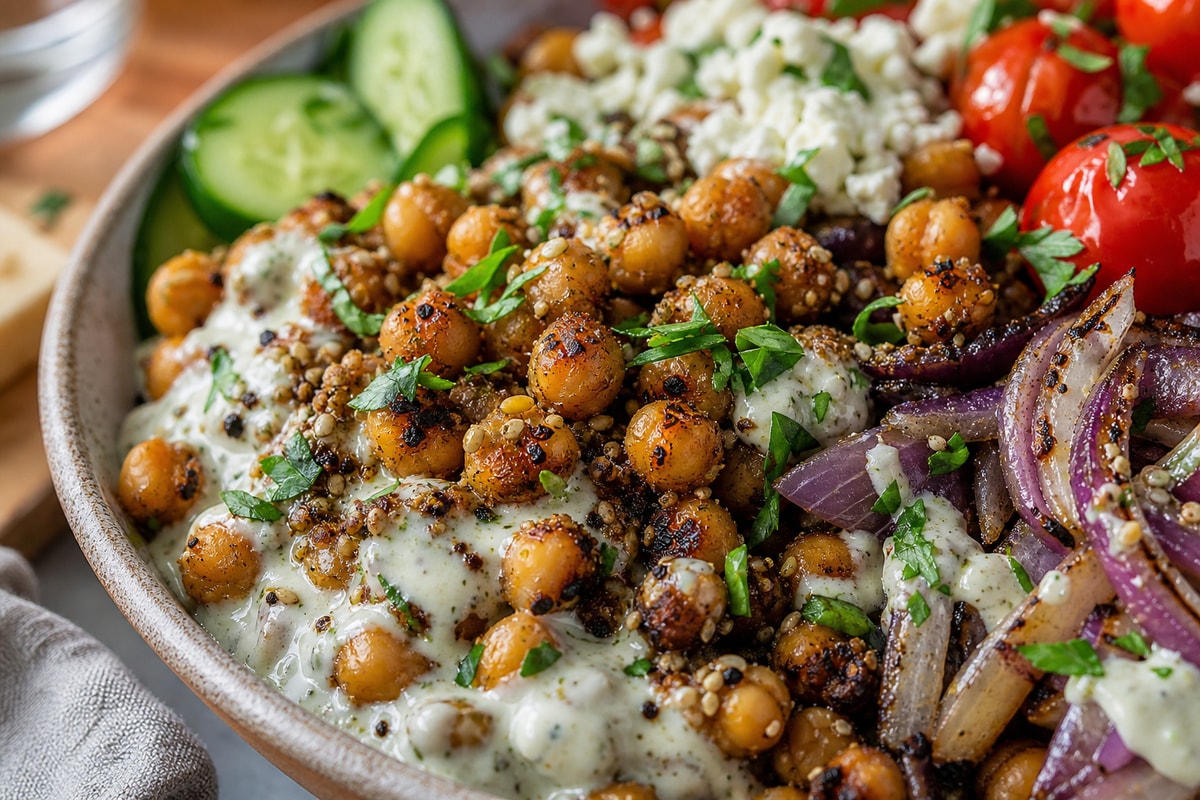 Grilled Zaatar Yogurt Chickpea Bowls recipe from Crossroads Kitchen
