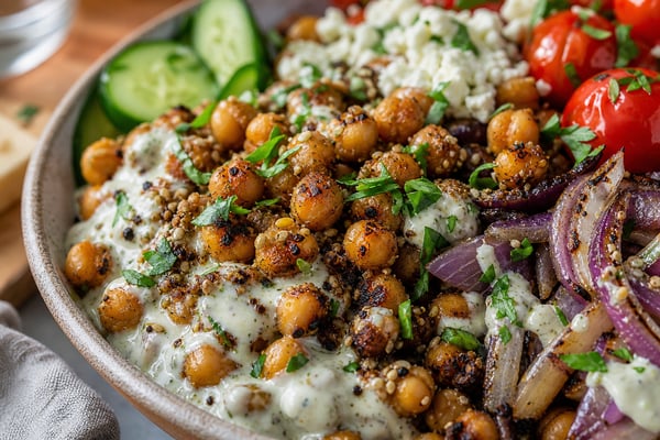 Grilled Zaatar Yogurt Chickpea Bowls recipe from Crossroads Kitchen