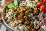 Grilled Zaatar Yogurt Chickpea Bowls recipe from Crossroads Kitchen