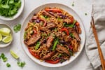 Roasted Sesame Pork Noodle Stir-Fry recipe from Crossroads Kitchen