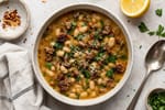 Crispy Italian Sausage White Bean Soup recipe from Crossroads Kitchen