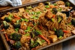 Sheet-Pan Ginger Scallion Noodle Bowl recipe from Crossroads Kitchen