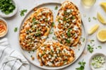 Sheet-Pan Buffalo Chickpea Flatbreads recipe from Crossroads Kitchen