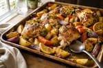One-Pot Herb Roast Chicken Tray Bake recipe from Crossroads Kitchen