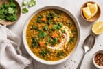 Roasted Curried Lentil Kale Soup recipe from Crossroads Kitchen