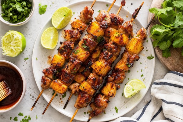 Crispy BBQ Pineapple Chicken Skewers recipe from Crossroads Kitchen