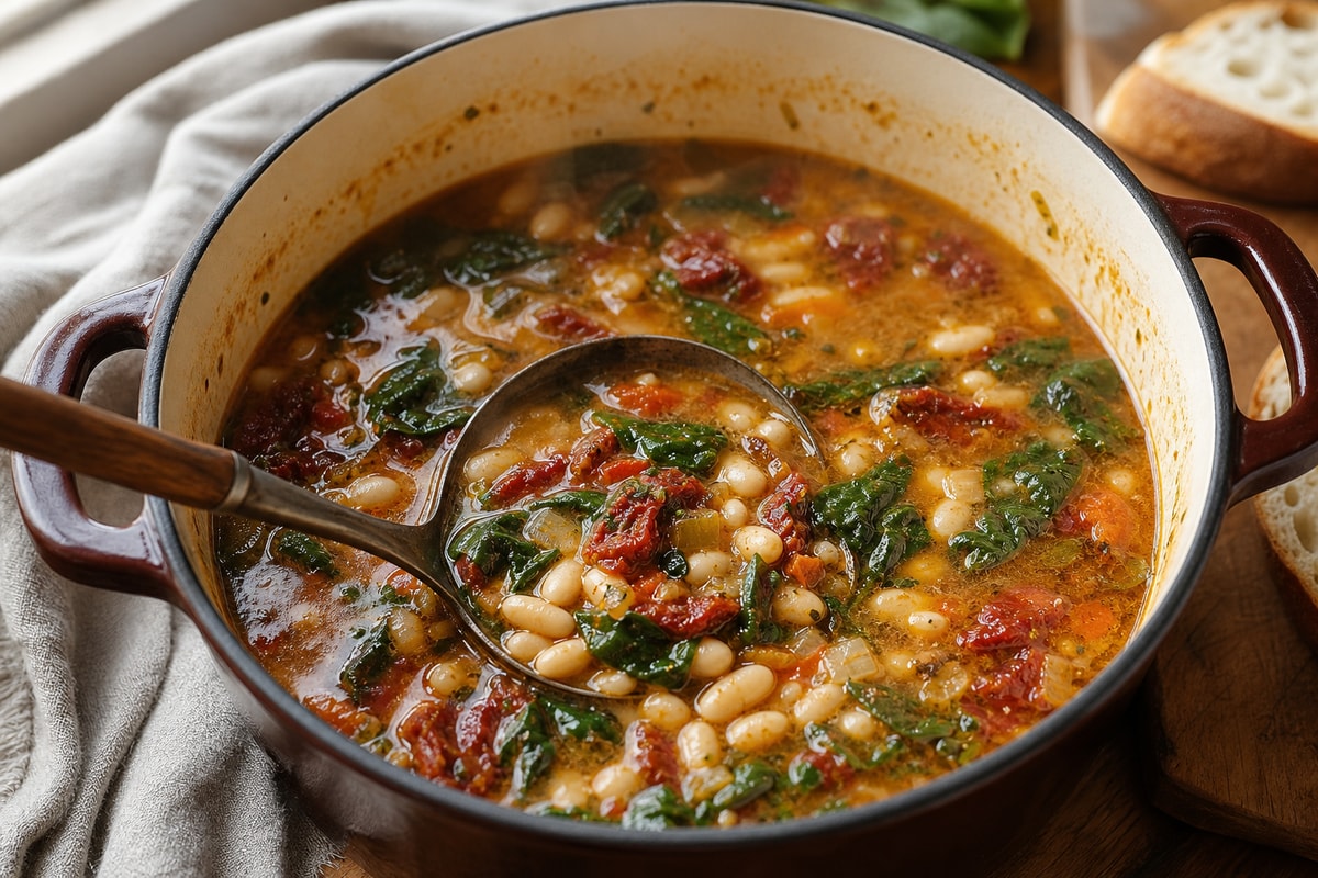 One-Pot Sun-Dried Tomato White Bean Soup One-Pot Sun-Dried Tomato White Bean Soup recipe from Crossroads Kitchen