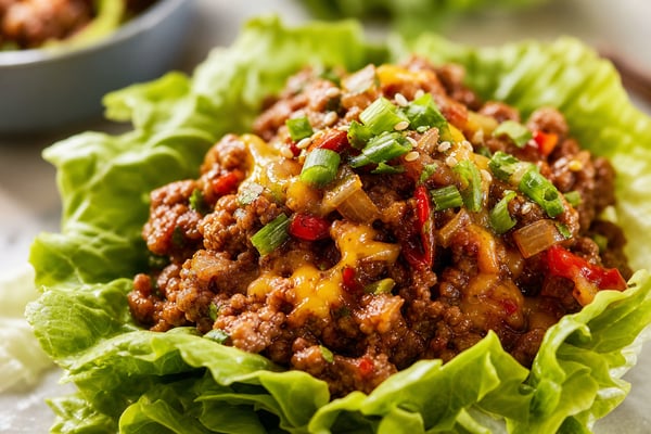 Express Chili Garlic Ground Beef Lettuce Cups recipe from Quarter Hour Table