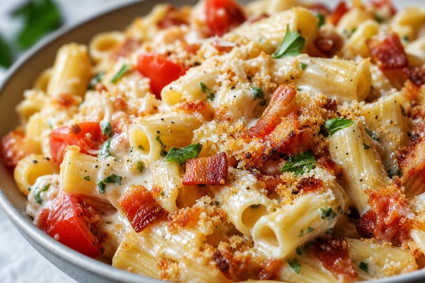 Lightning BLT Pasta with Creamy Yogurt Sauce recipe from Quarter Hour Table