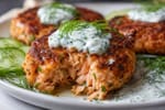One-Skillet Salmon Cakes with Yogurt Dill recipe from Quarter Hour Table