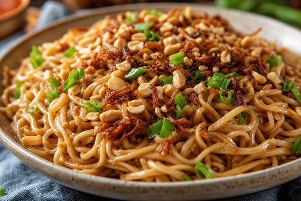 15-Minute Crispy Shallot Peanut Noodles recipe from Quarter Hour Table