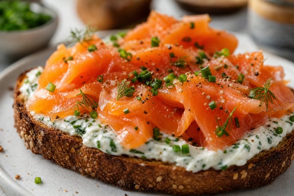 Lightning Chive Cream Smoked Salmon Toast Dinner recipe from Quarter Hour Table