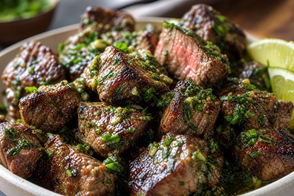One-Skillet Chimichurri Steak Bites recipe from Quarter Hour Table