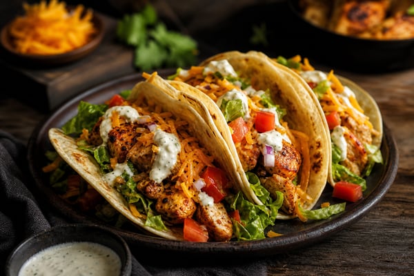 Cheddar Ranch Chicken Tacos recipe from Pebble Plate Kids