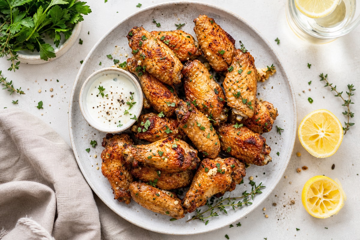 Crispy Baked Chicken Wings with Fresh Herbs Crispy Baked Chicken Wings with Fresh Herbs recipe from Pebble Plate Kids