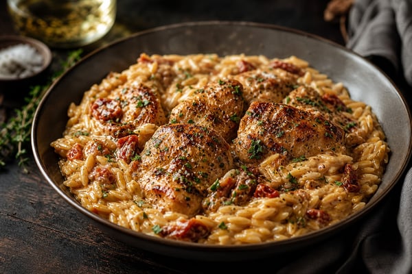 Marry Me Chicken Orzo recipe from The Snap Skillet