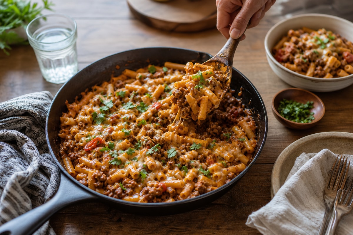 One Pot Beef Taco Pasta One Pot Beef Taco Pasta recipe from The Snap Skillet