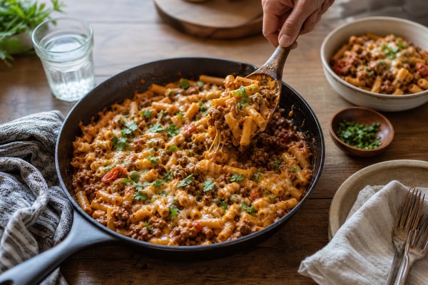 One Pot Beef Taco Pasta recipe from The Snap Skillet