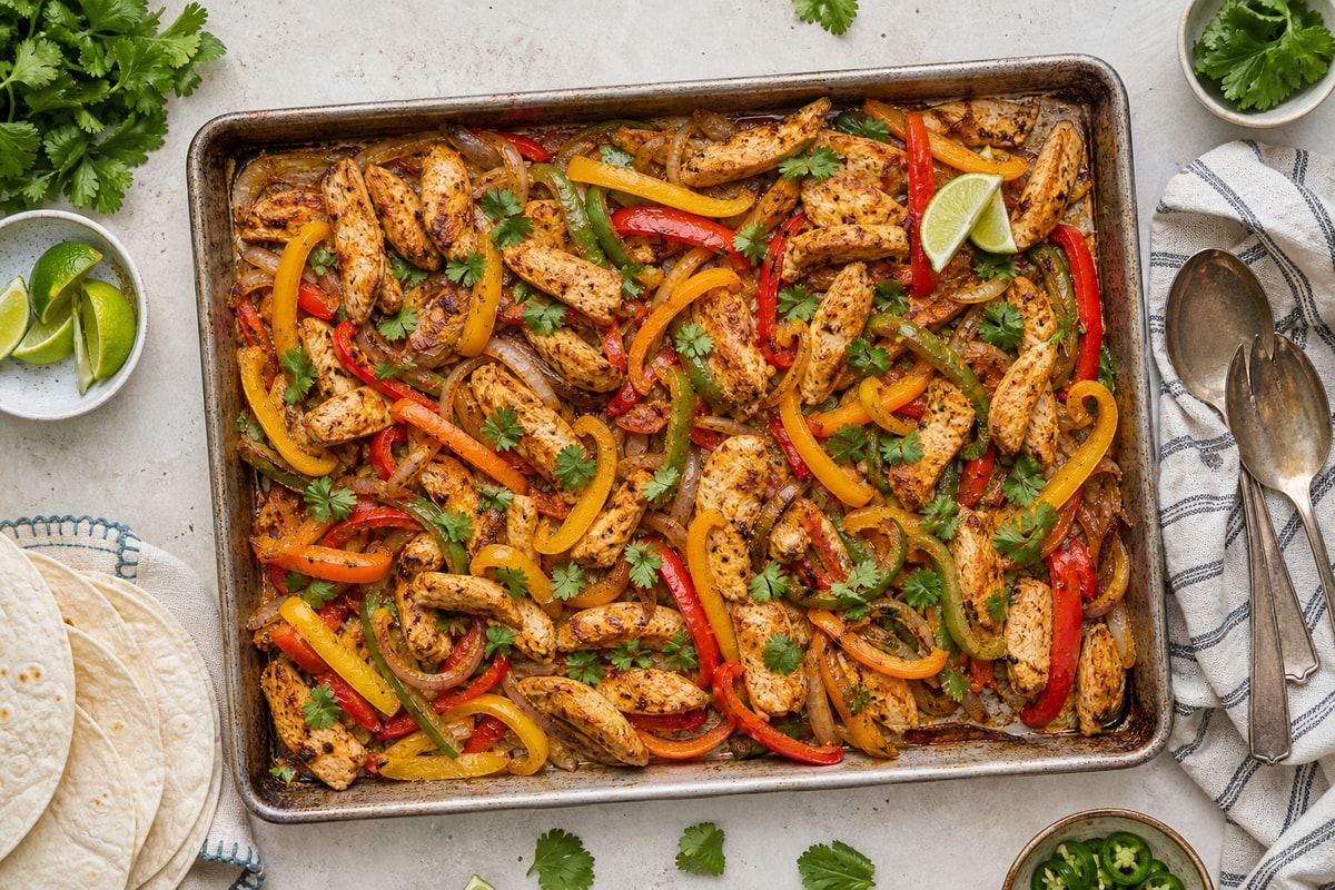 Sheet Pan Chicken Fajitas recipe from The Snap Skillet