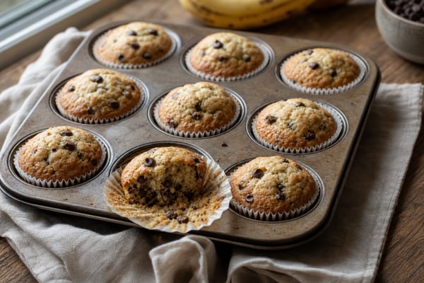 Banana Chocolate Chip Muffins recipe from Sunrise & Crumb