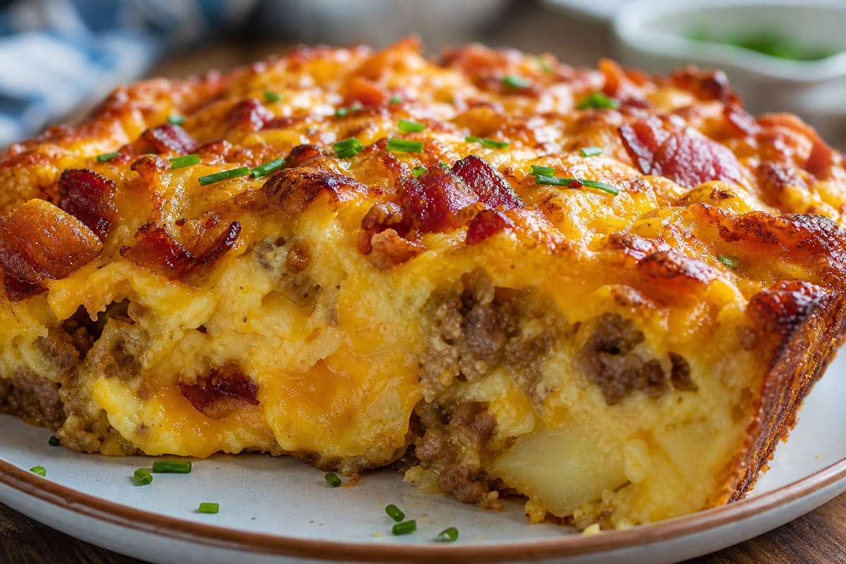 Cheesy Bacon Breakfast Casserole Cheesy Bacon Breakfast Casserole recipe from Sunrise & Crumb