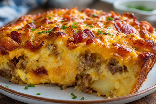 Cheesy Bacon Breakfast Casserole recipe from Sunrise & Crumb