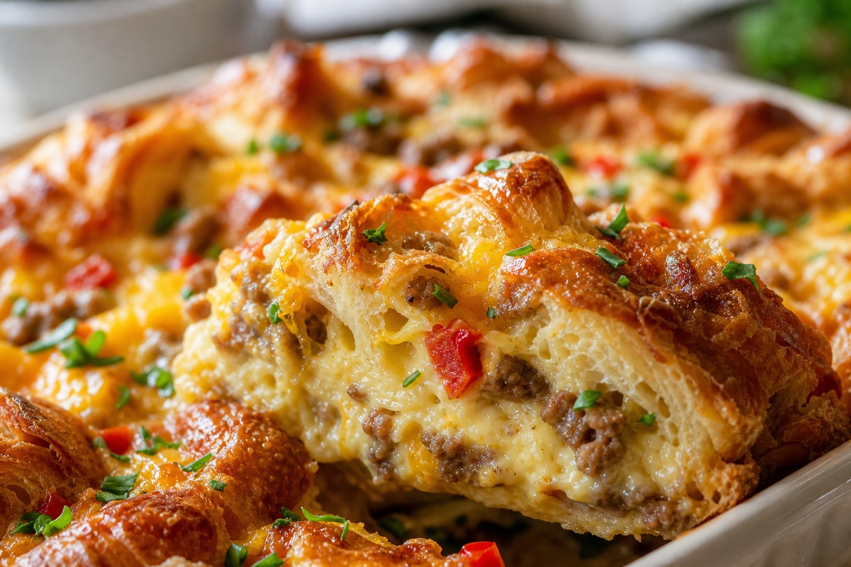Croissant Breakfast Casserole recipe from Sunrise & Crumb
