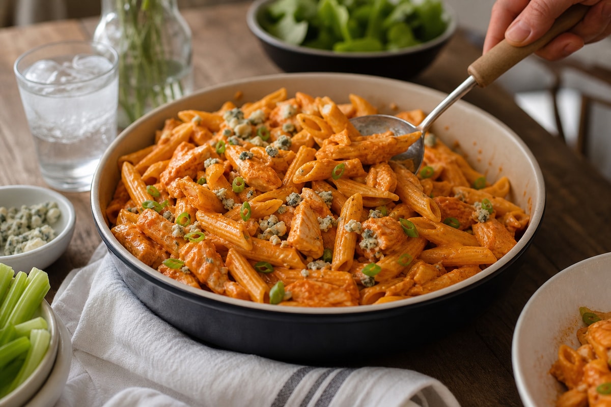 Buffalo Chicken Pasta recipe from Thrifty Thyme