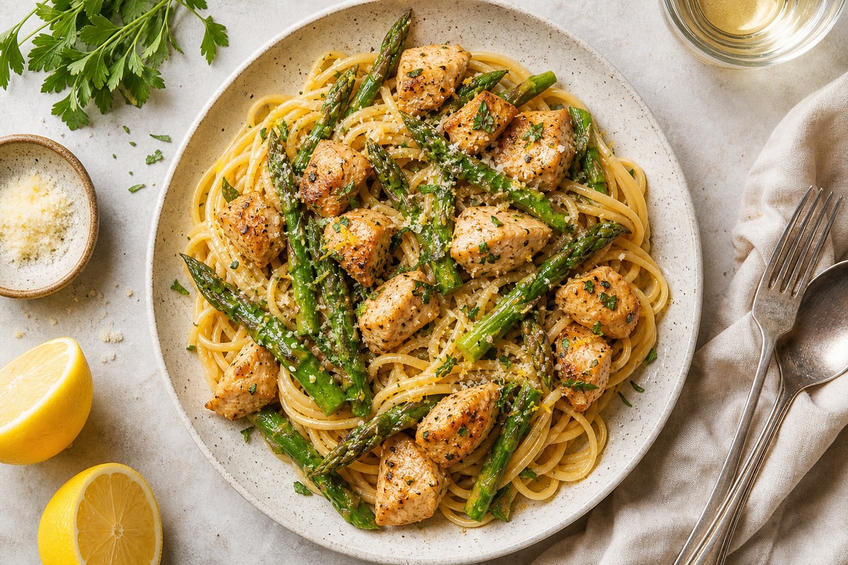 Chicken Asparagus Pasta Chicken Asparagus Pasta recipe from Thrifty Thyme
