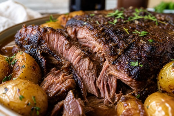 Fall-Apart Tender Guinness Pot Roast with Gold Potatoes recipe from Thrifty Thyme