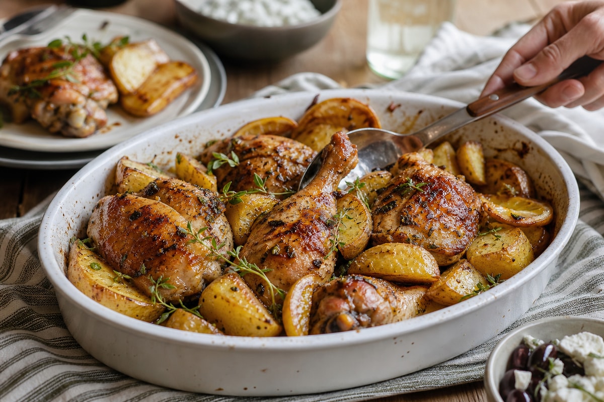 Greek Chicken and Potatoes recipe from Thrifty Thyme