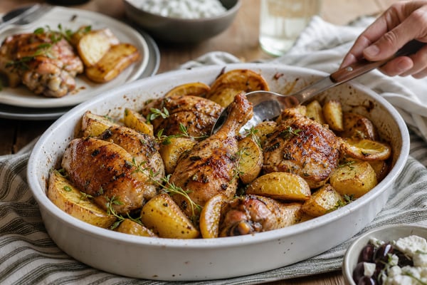 Greek Chicken and Potatoes recipe from Thrifty Thyme